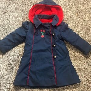 Weather Tamer Girls Vintage Navy Fleece Lined Dress Coat Size 6